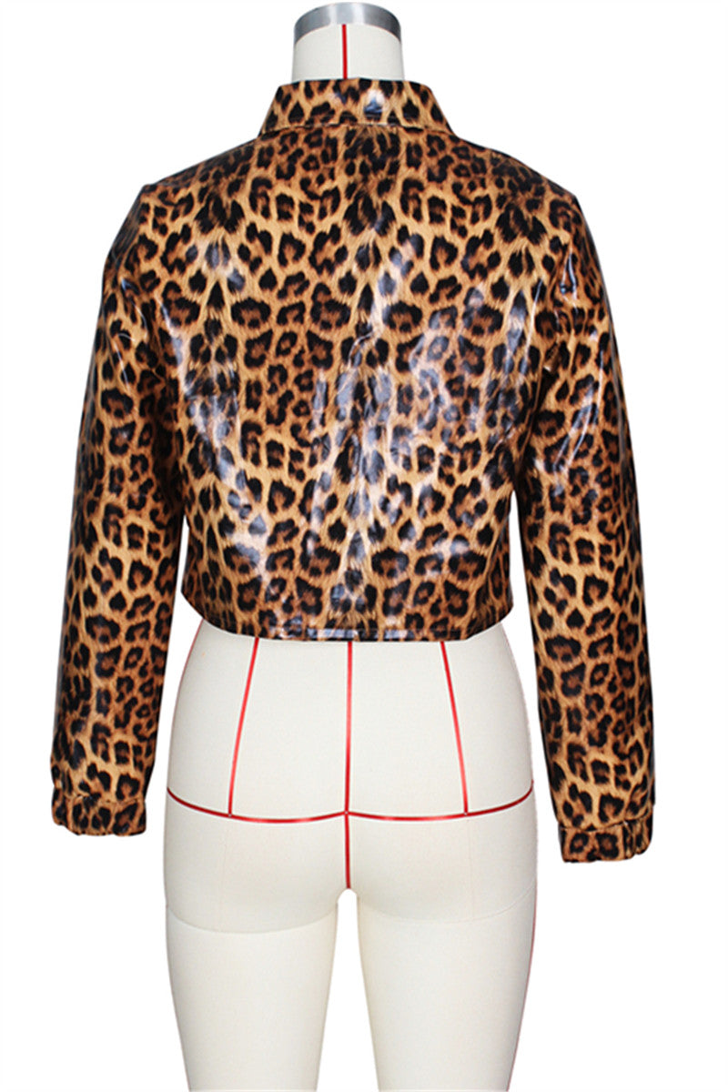 Leopard Printed PU Jacket