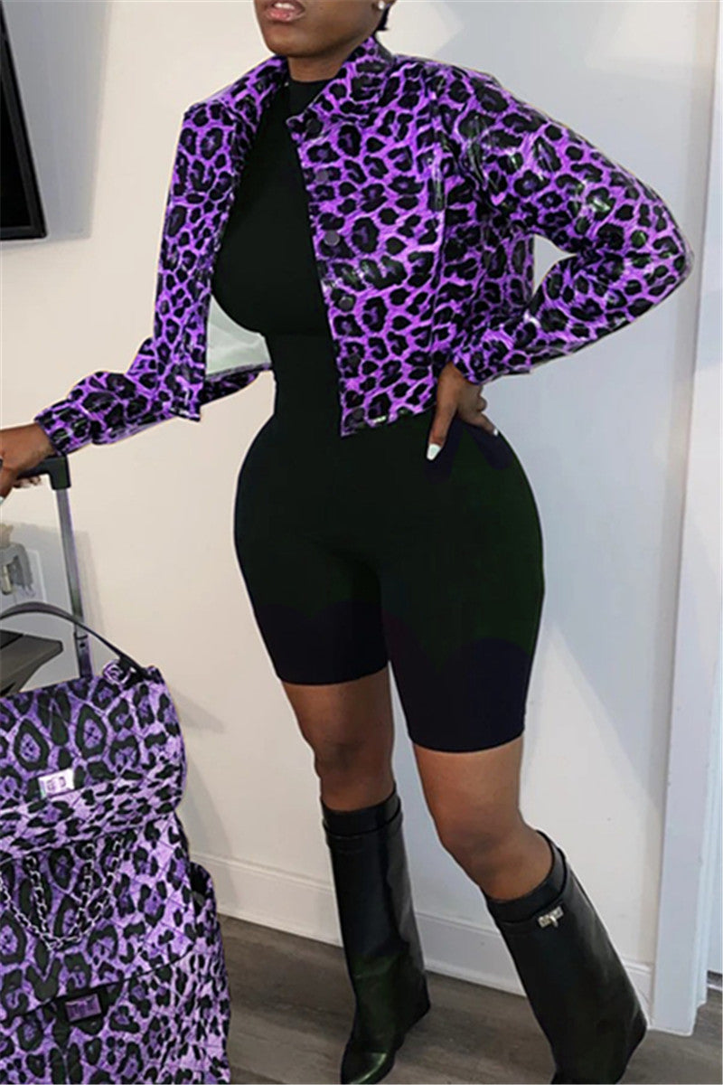 Leopard Printed PU Jacket
