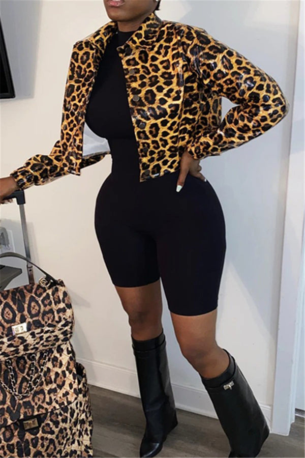 Leopard Printed PU Jacket