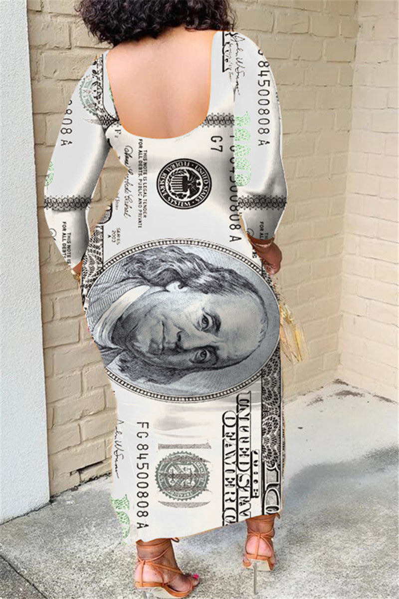 Dollar Printed Split Maxi Dress