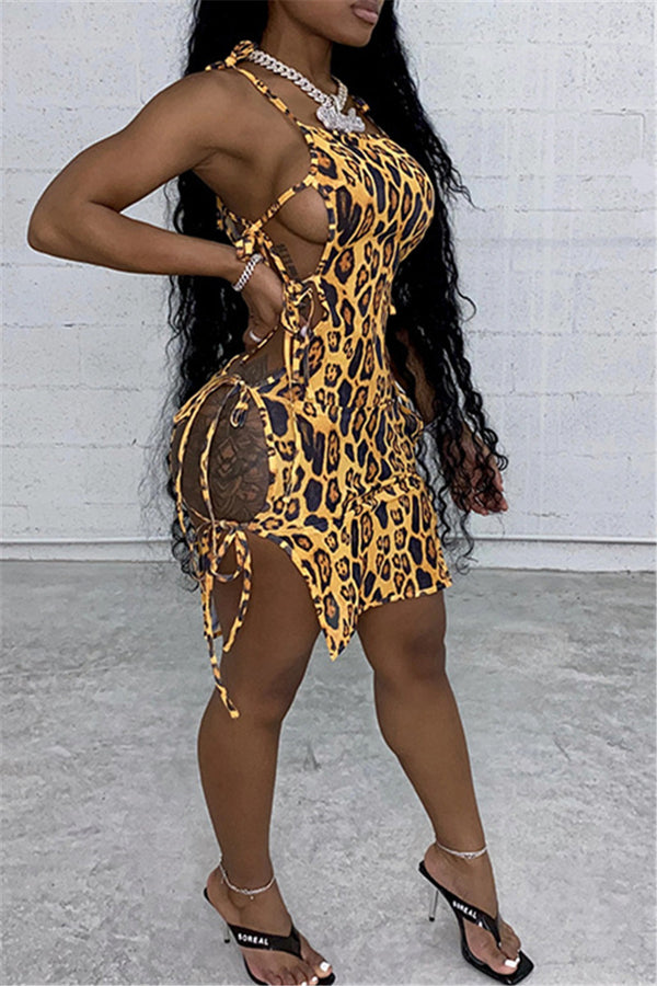 Leopard Printed Bandage Mini Dress