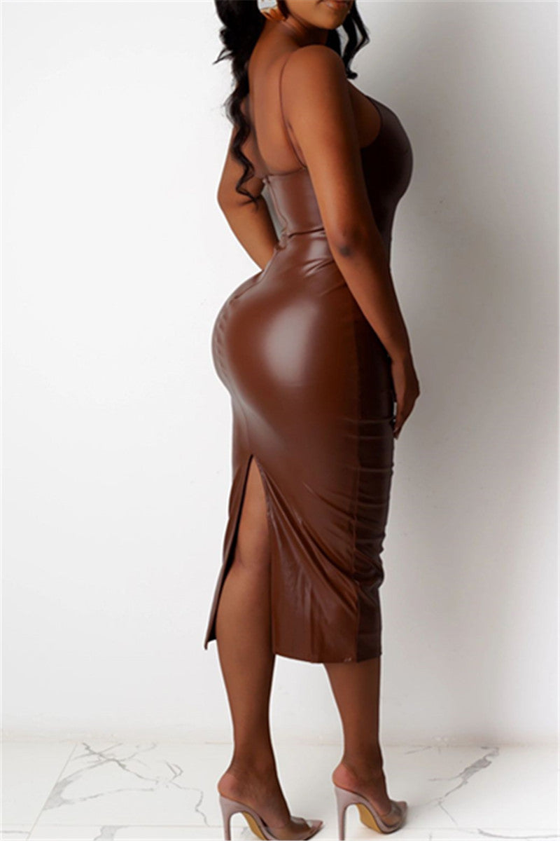 Solid Color Leather Cami Dress