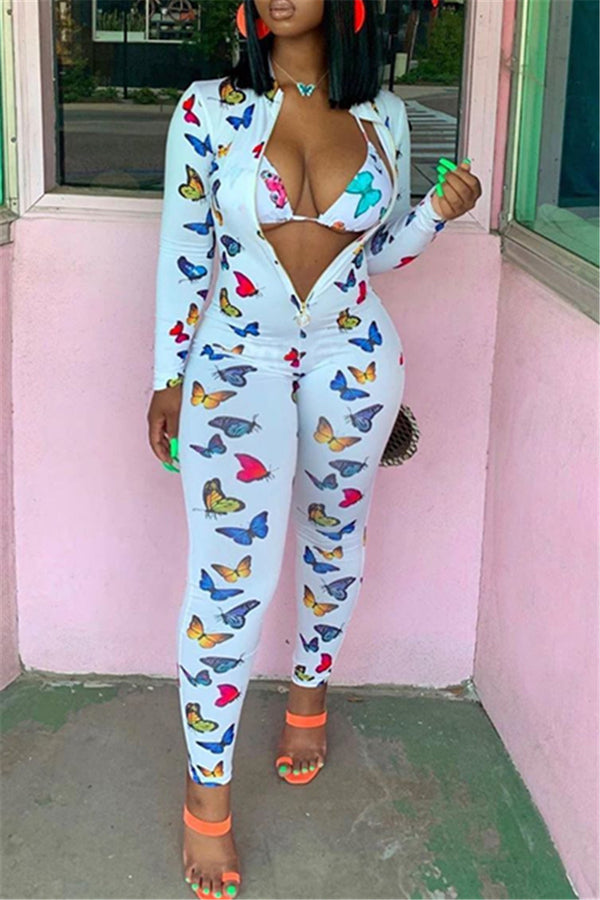 Butterfly Printed Jumpsuit With Bra