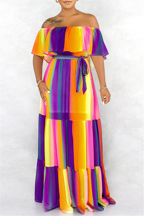 Casual Printed Maxi Dress With Belt