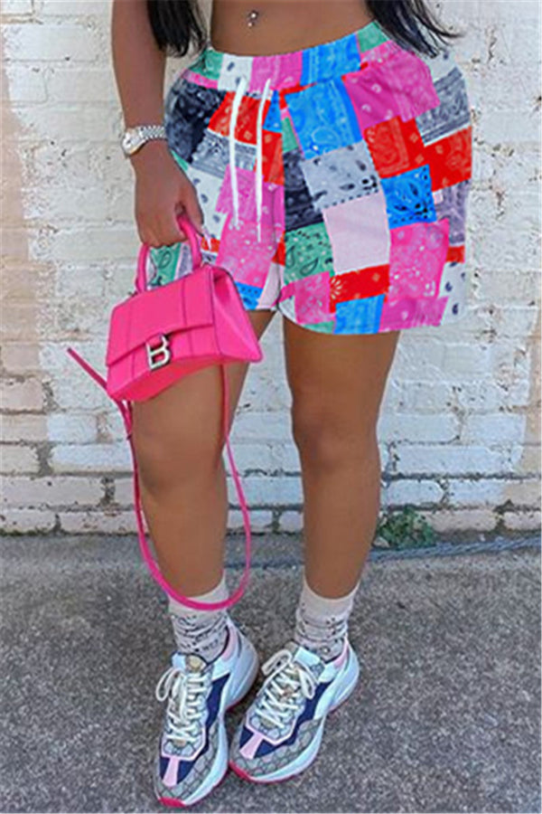 Casual Color Splicing Printed Shorts