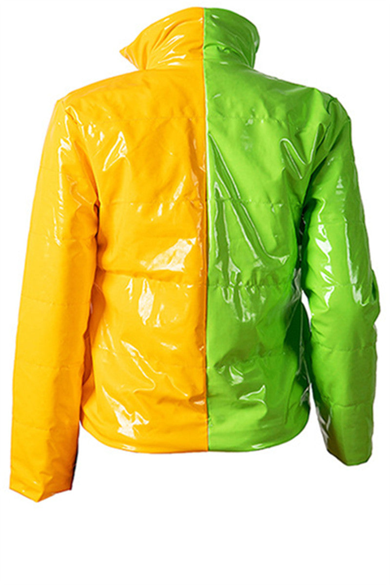 Color Splicing Zipper Puffer Coat