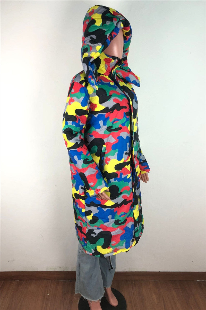 Camo Printed Hooded Puffer Coat