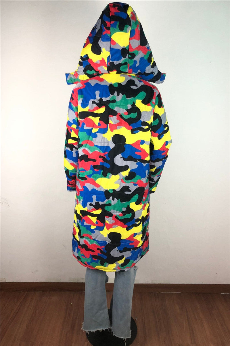Camo Printed Hooded Puffer Coat