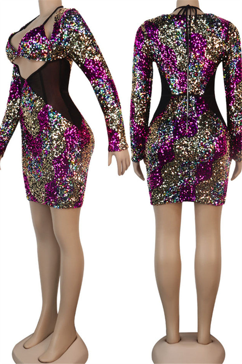 Hollow Out Sequin Party Dress