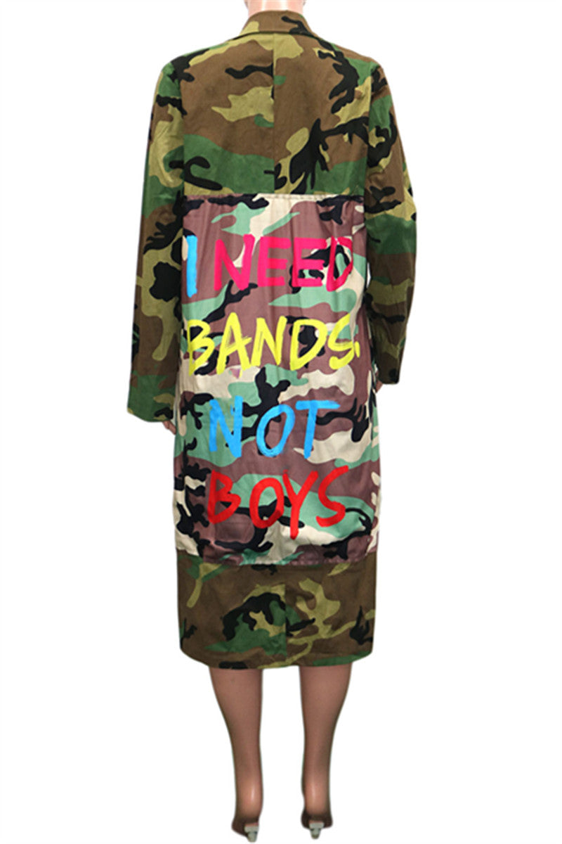 Camo Letter Printed Cardigan