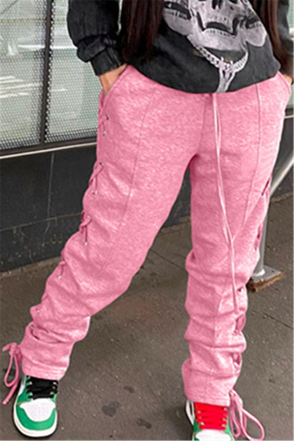 Casual Solid Color Bandage Pants