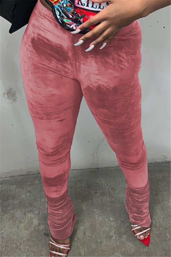 Solid Color Ruched Velvet Pants