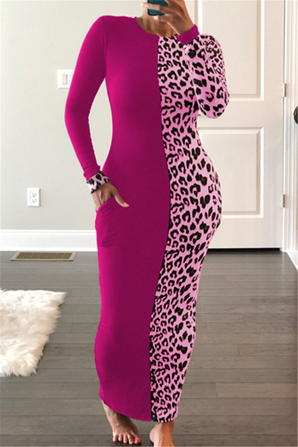 Color Splicing Leopard Printed Dress