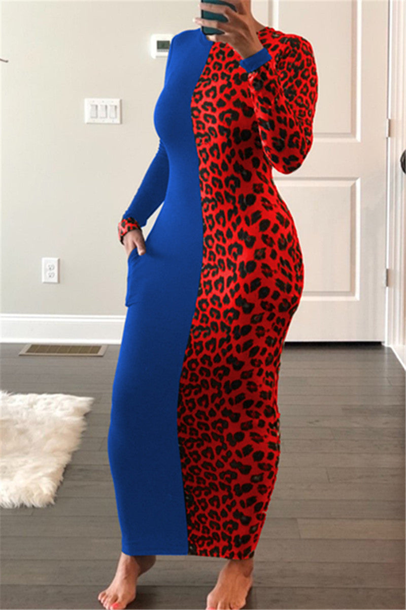 Color Splicing Leopard Printed Dress