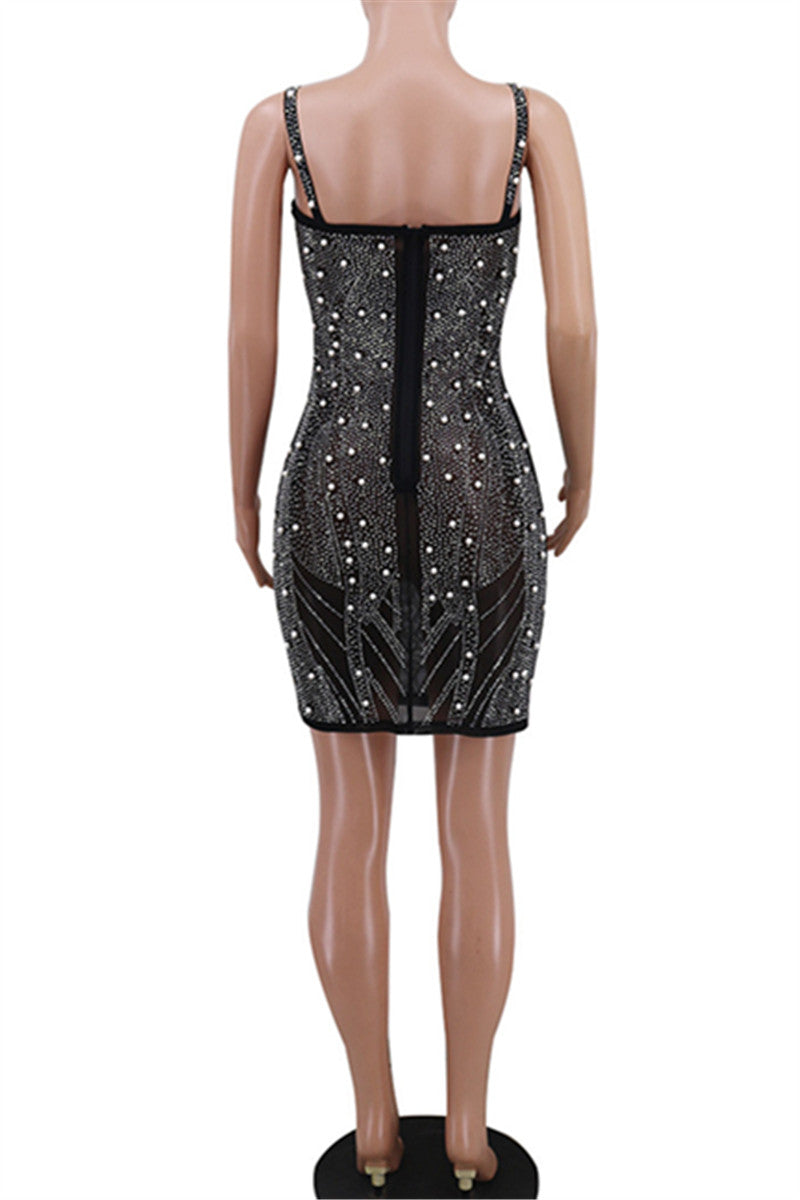 Pearl Studded Rhinestone Party Dress