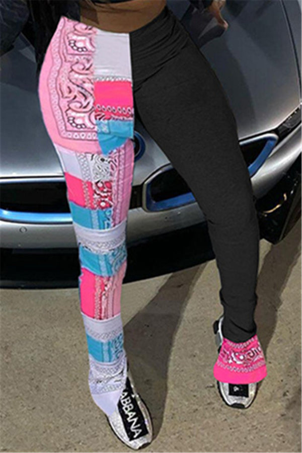 Color Splicing Printed Split Pants