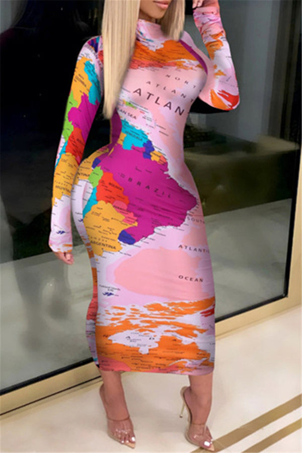 Map Printed Midi Dress