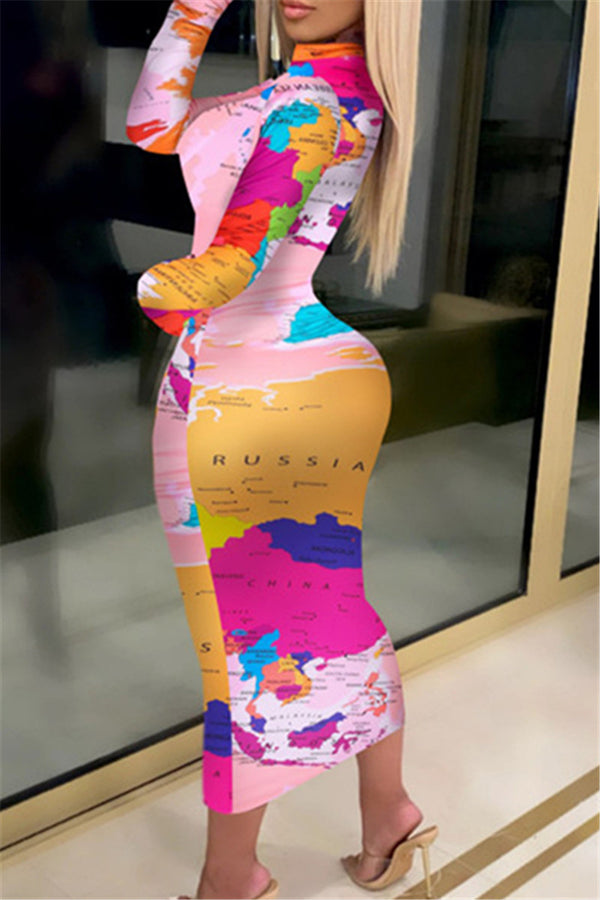 Map Printed Midi Dress