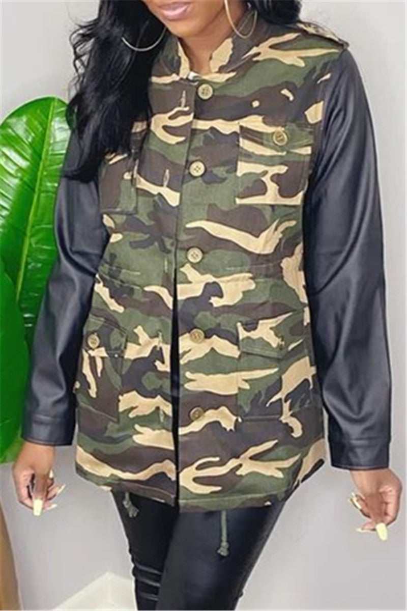 Camo Printed PU Splicing Jacket