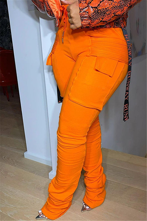 Solid Color Drawstring Ruched Pants