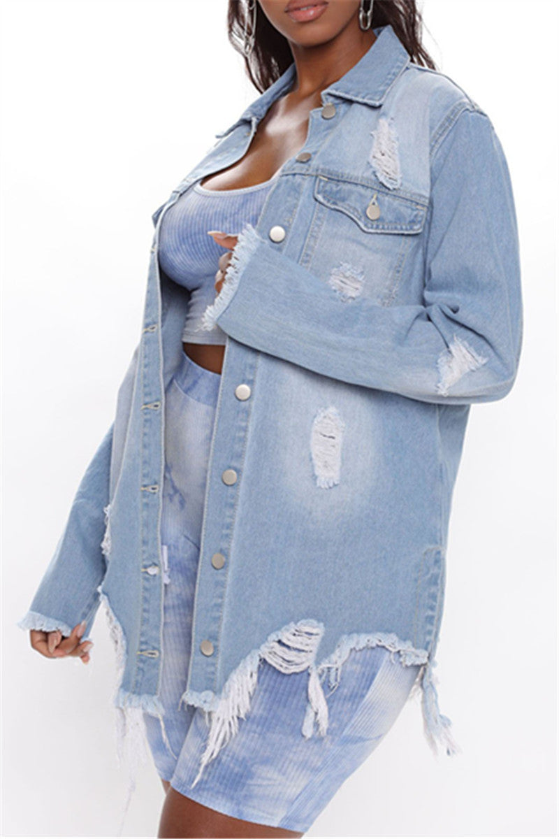 Casual Distressed Denim Jacket