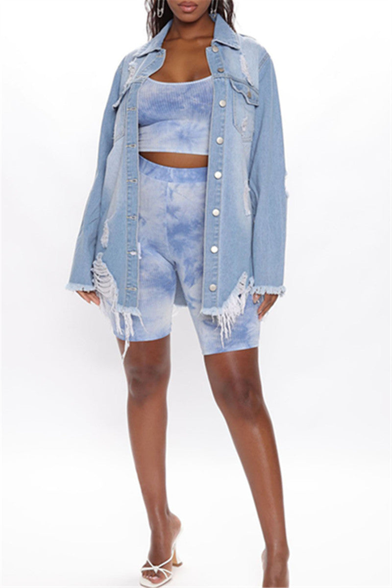 Casual Distressed Denim Jacket