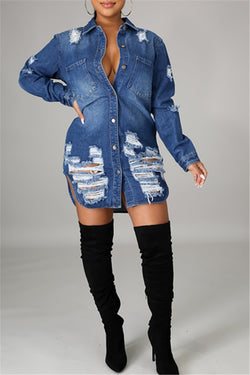 Irregular Hem Distressed Denim Coat