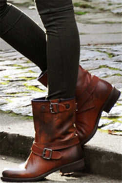 PU Buckled Ankle Boots