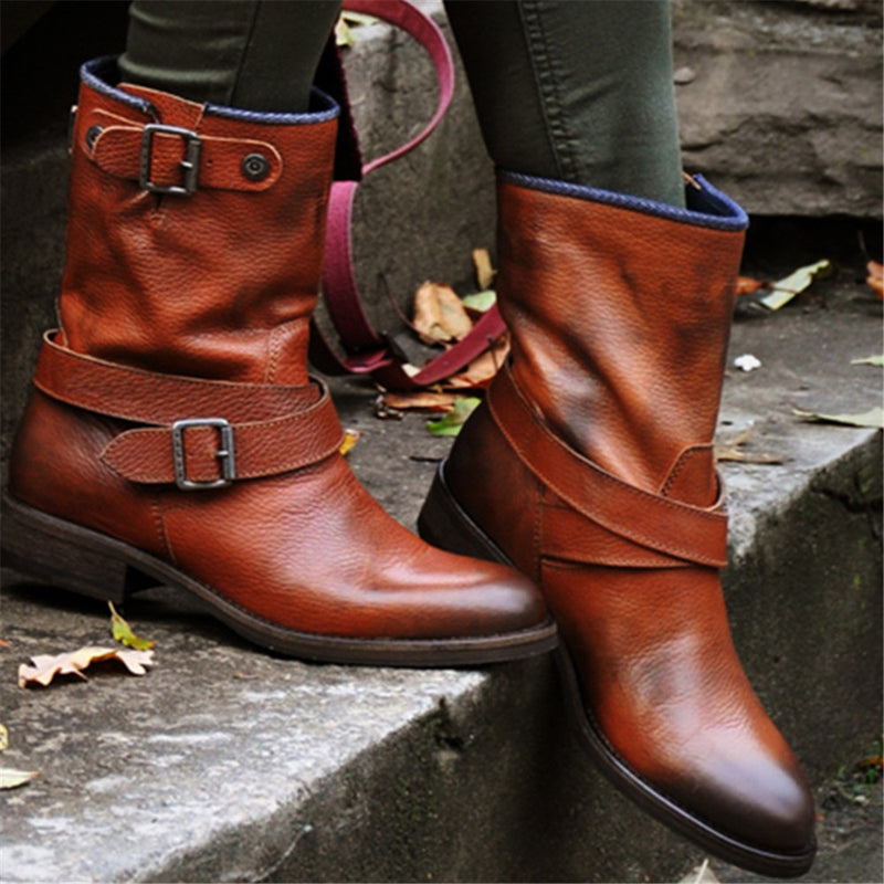 PU Buckled Ankle Boots