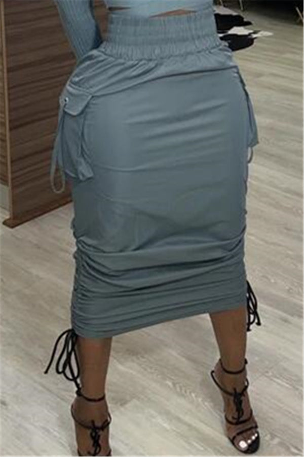 Solid Color Drawstring Skirt