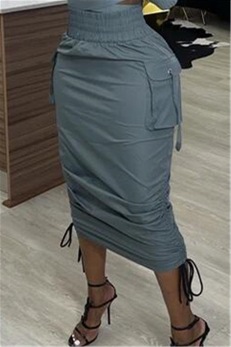 Solid Color Drawstring Skirt