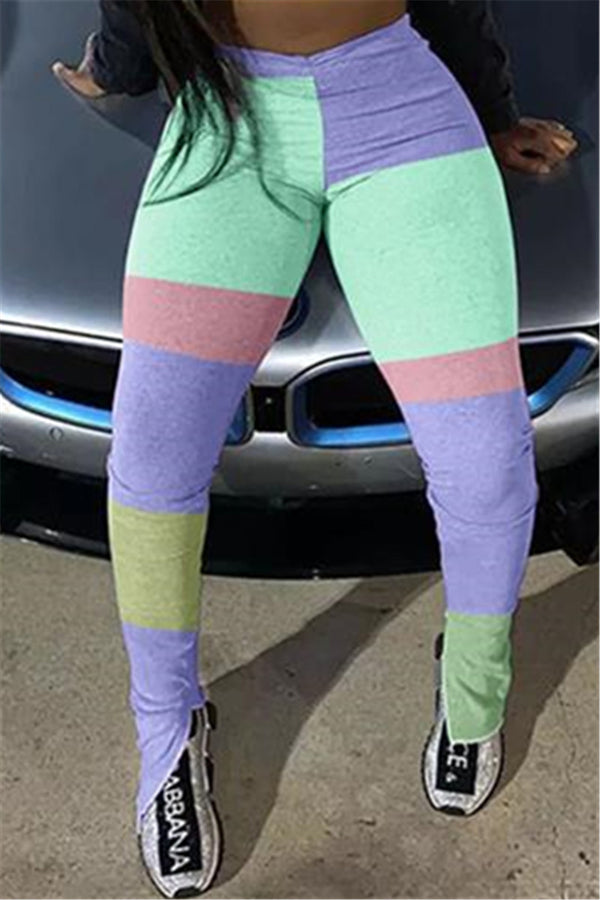 Color Splicing Split Womens Pants