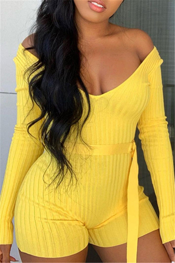 Solid Color V Neck Womens Romper