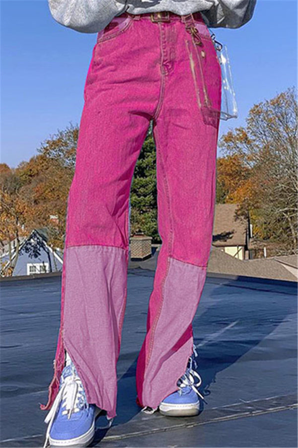 Casual Color Splicing Denim Pants