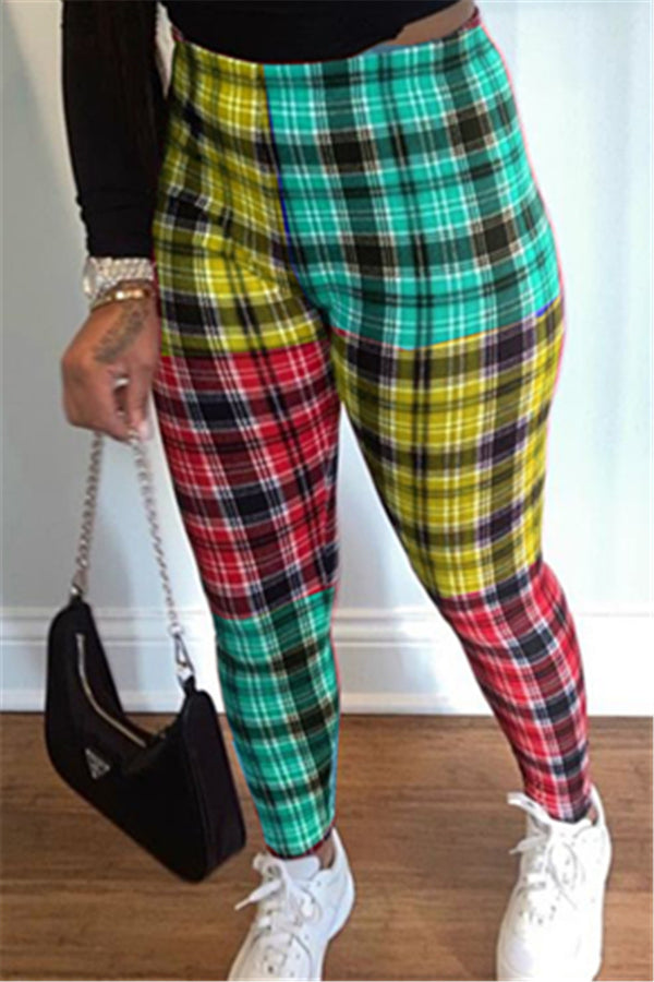 Color Splicing Lattice Printed Pants