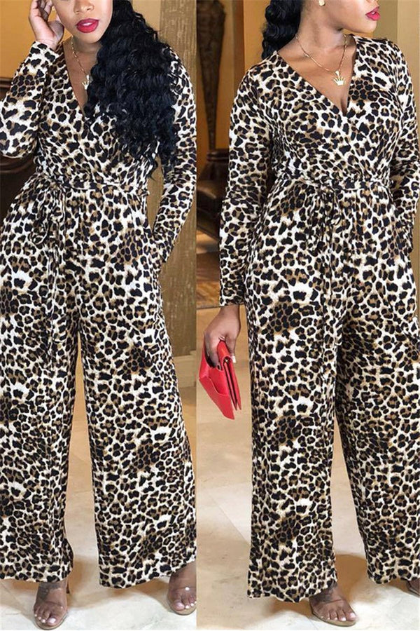 Leopard Printed Jumpsuit With Belt