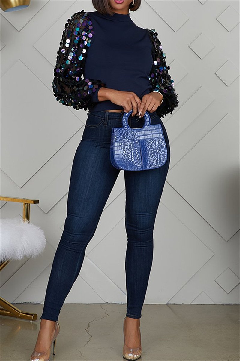 Sequin Splicing Sleeve Top