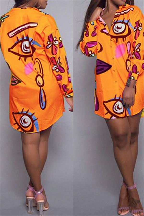 Lips & Eye Print Shirt Dress