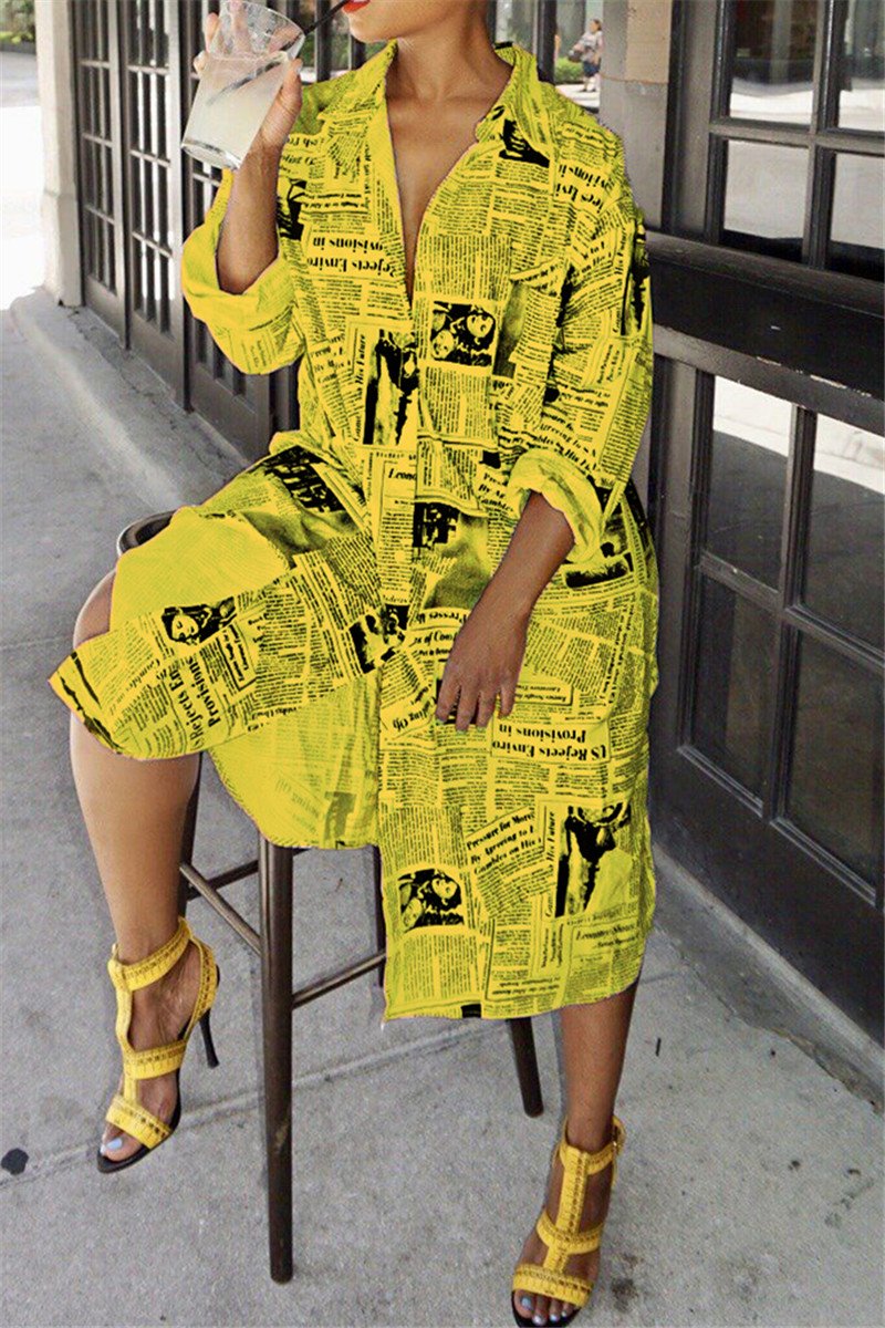 Newspaper Printed Shirt Dress