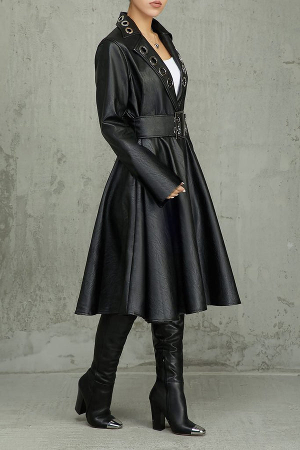 PU Leather Coat With Belt