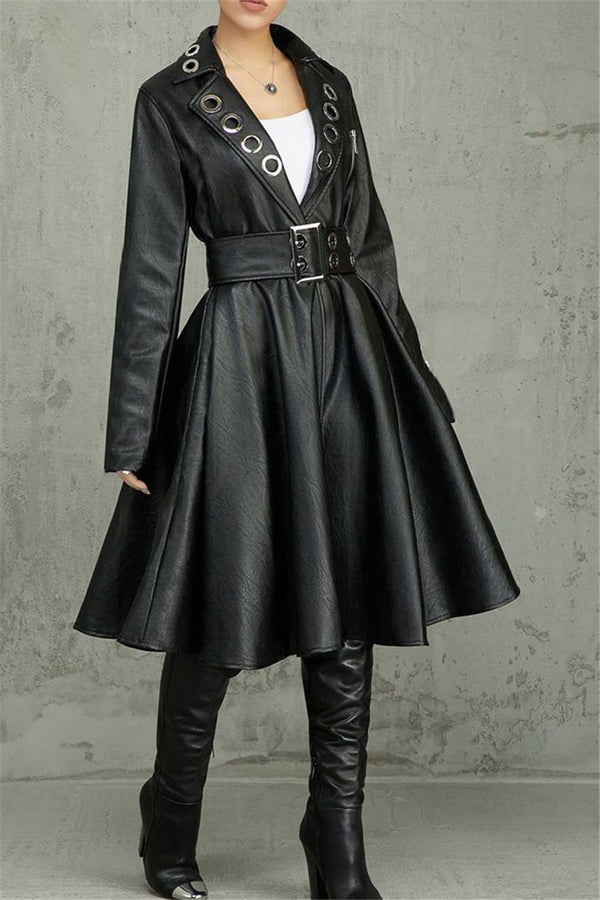 PU Leather Coat With Belt