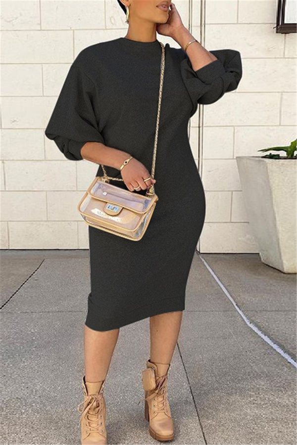 Plus Size S-4XL Lantern Sleeve Casual Dress