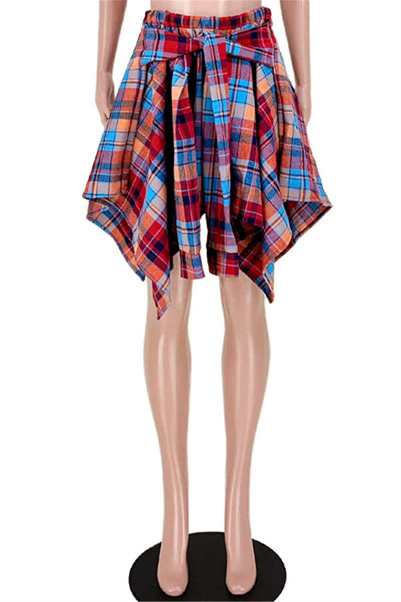 Irregular Waist Bandage Plaid Skirt