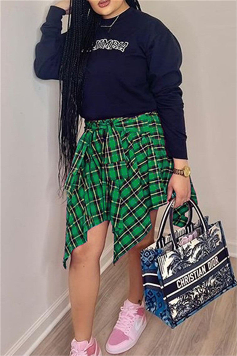 Irregular Waist Bandage Plaid Skirt