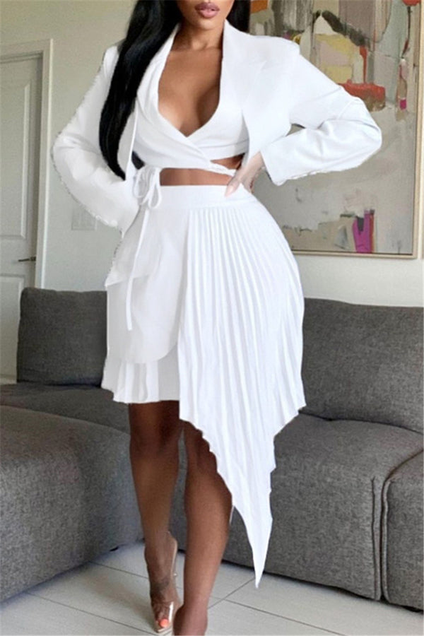 Bandage Crop Top & Irregular Pleated Skirt Set