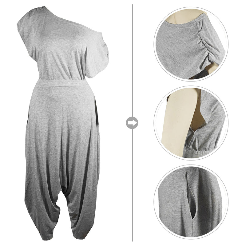 Sloping Shoulder Top & Pocket Harem Pants Set