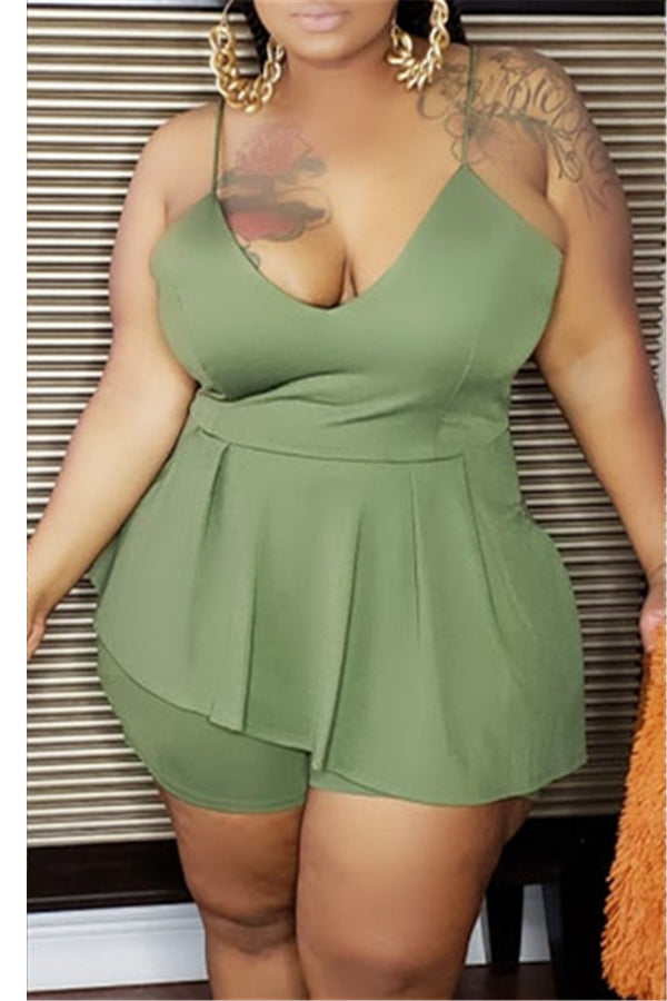 Plus Size XL-5XL Ruched Backless Cami Romper
