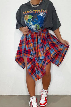 Irregular Waist Bandage Plaid Skirt