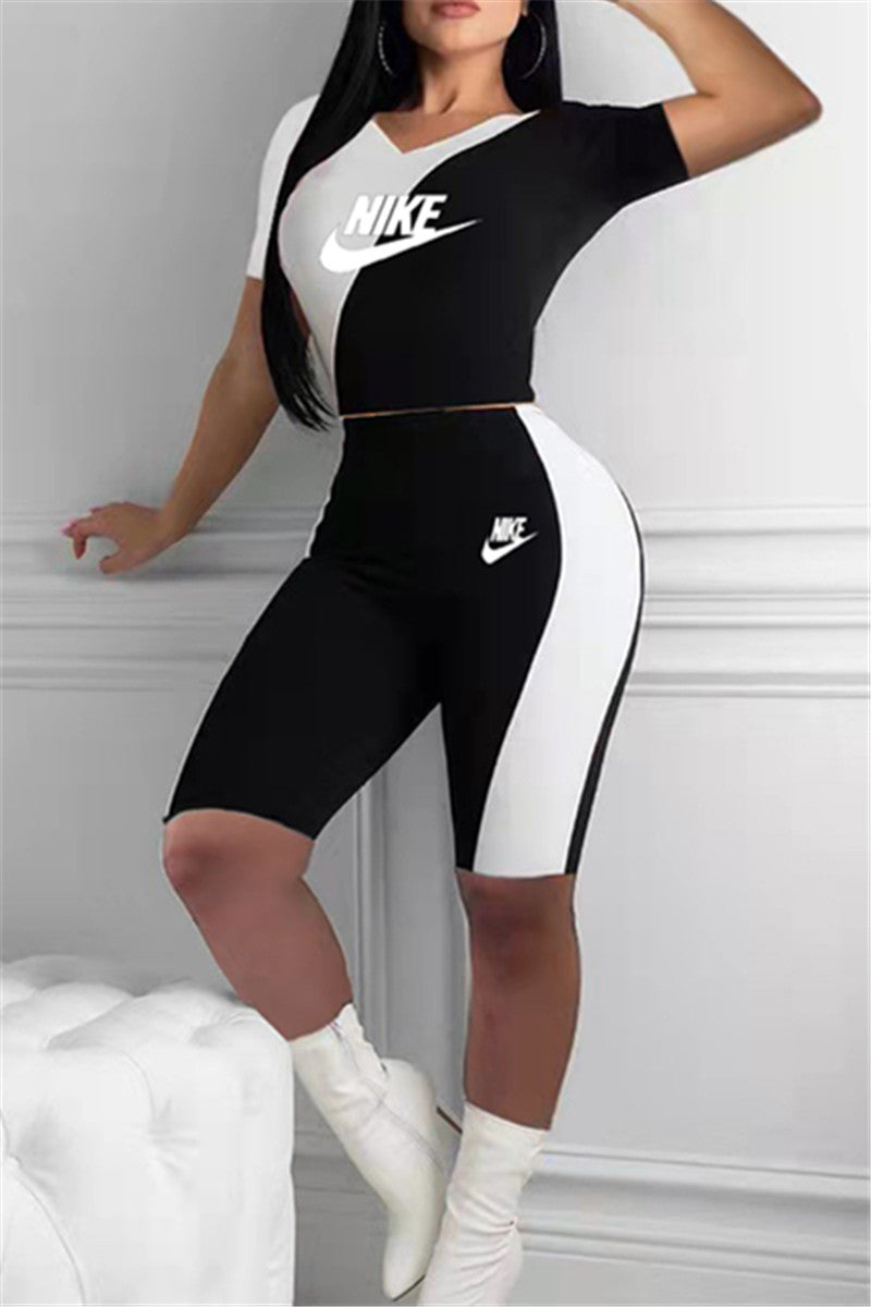 Letter Print Contrast Sports Two PC Sets