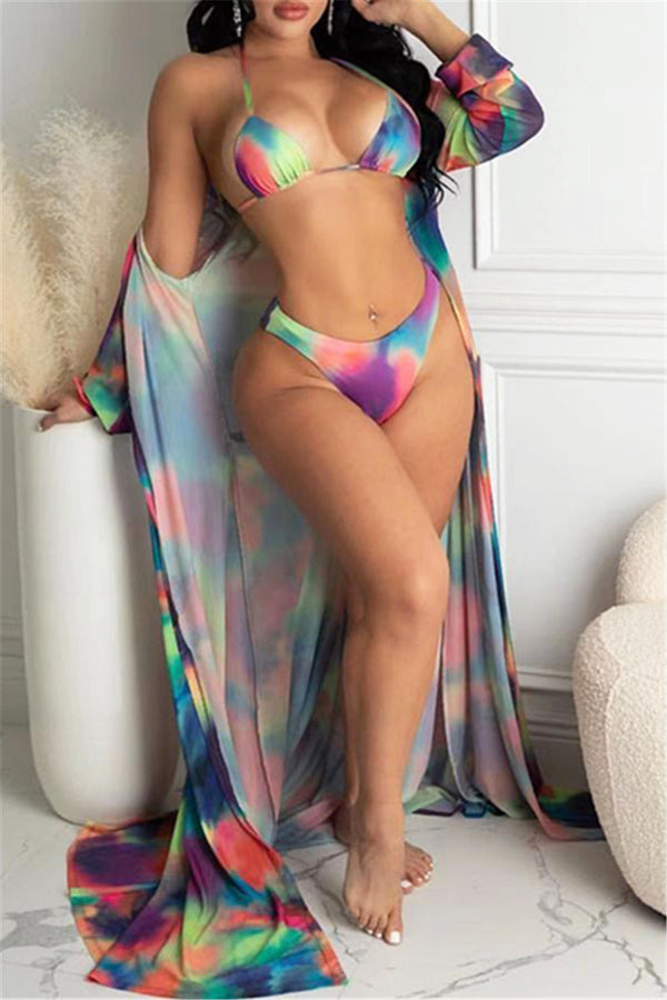 Tye Die Two Piece Sets Swimwear with Cover Up